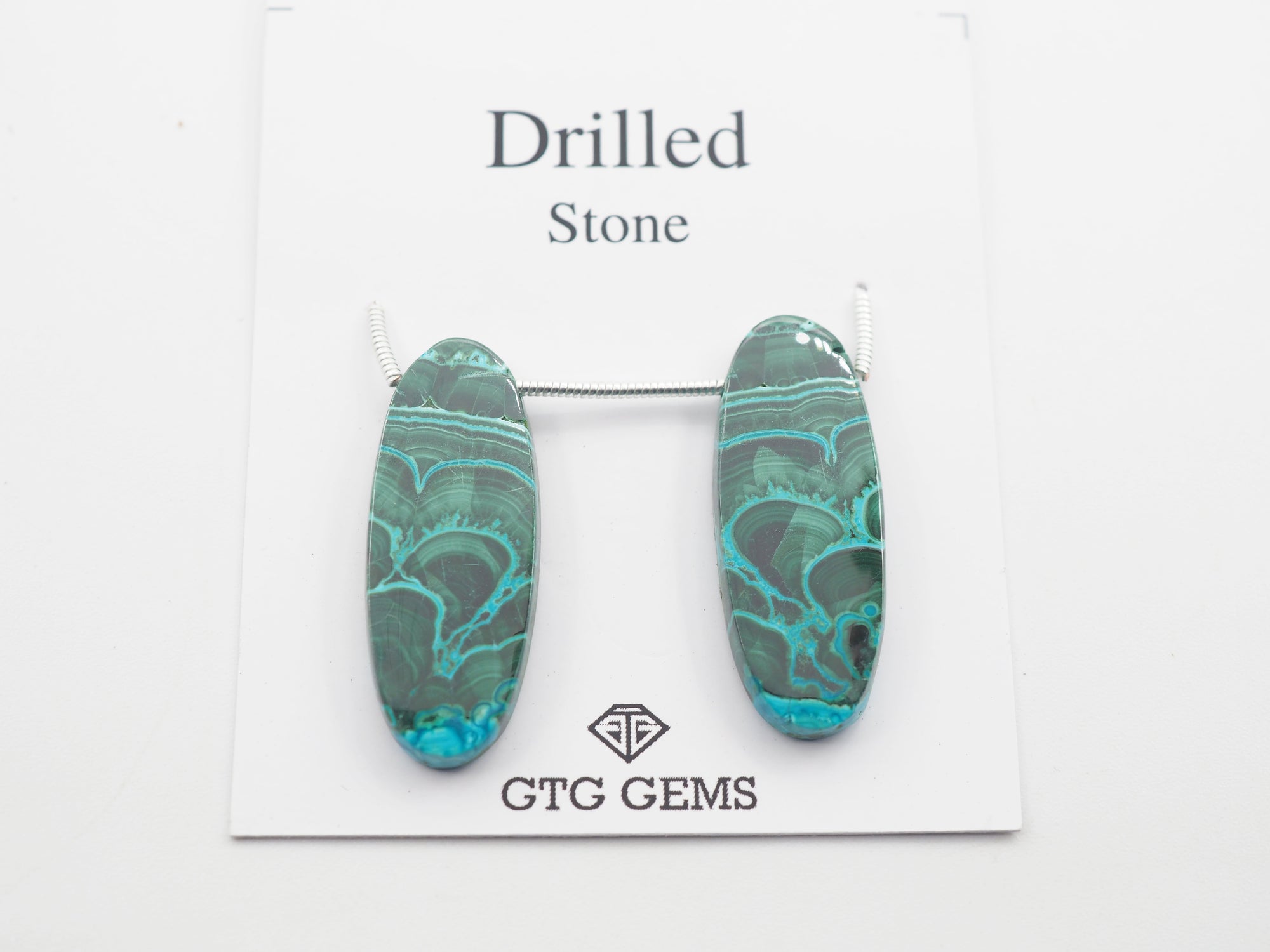 Drilled Malachite Chrysocolla matching pair 29x11mm