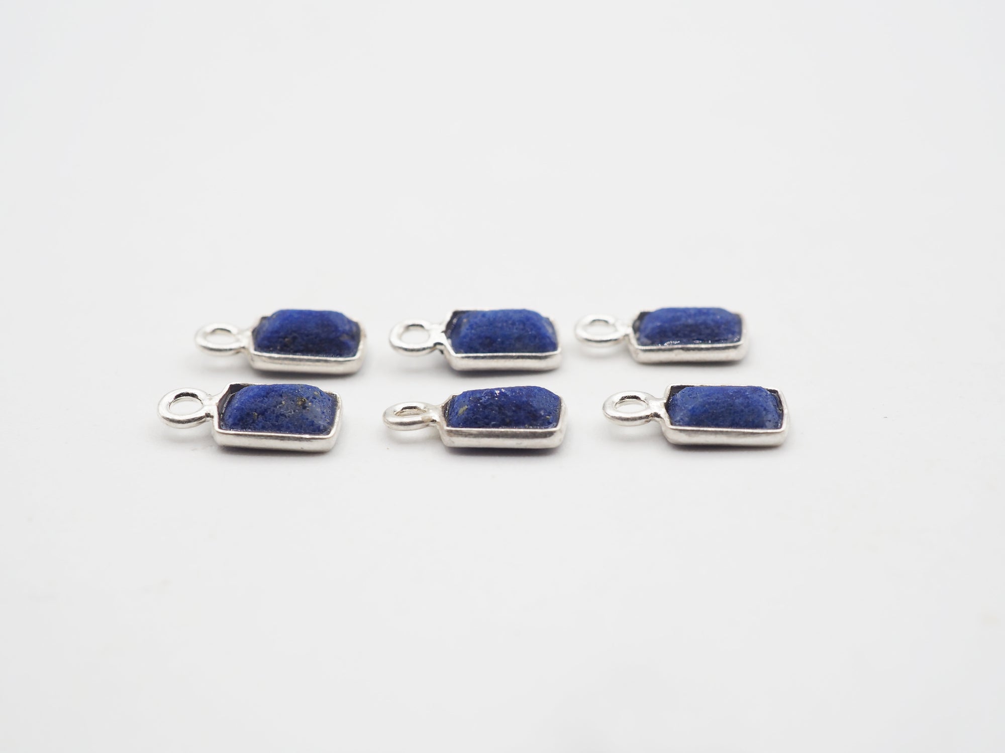 Lapis Silver Bezel 6x4mm , Single Connector, 925 Sterling Silver