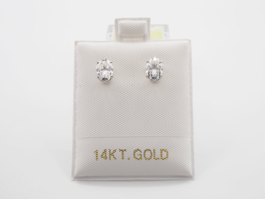 14K White Gold Moissanite Stud 7x5mm , Moissanite Earring