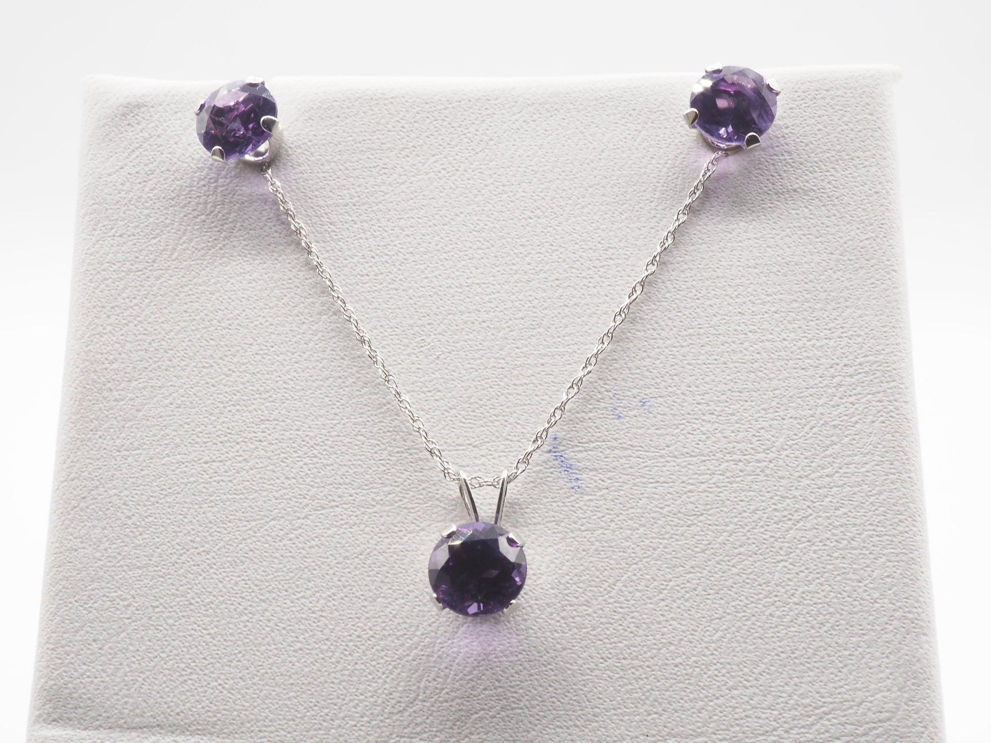 10K White Gold Amethyst Stud and Pendant,