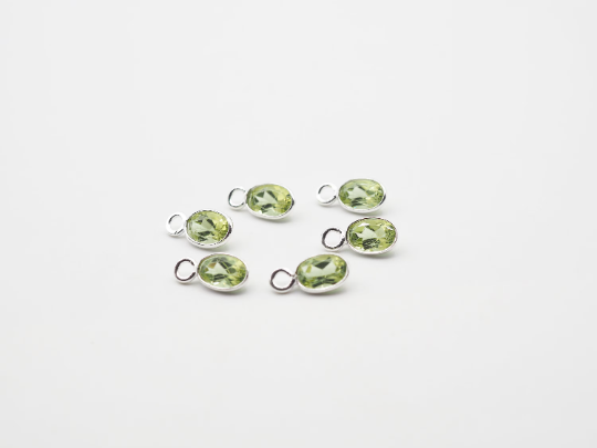 6x4mm Peridot Silver Bezel, Single Connector Peridot Bezel, Peridot Charm
