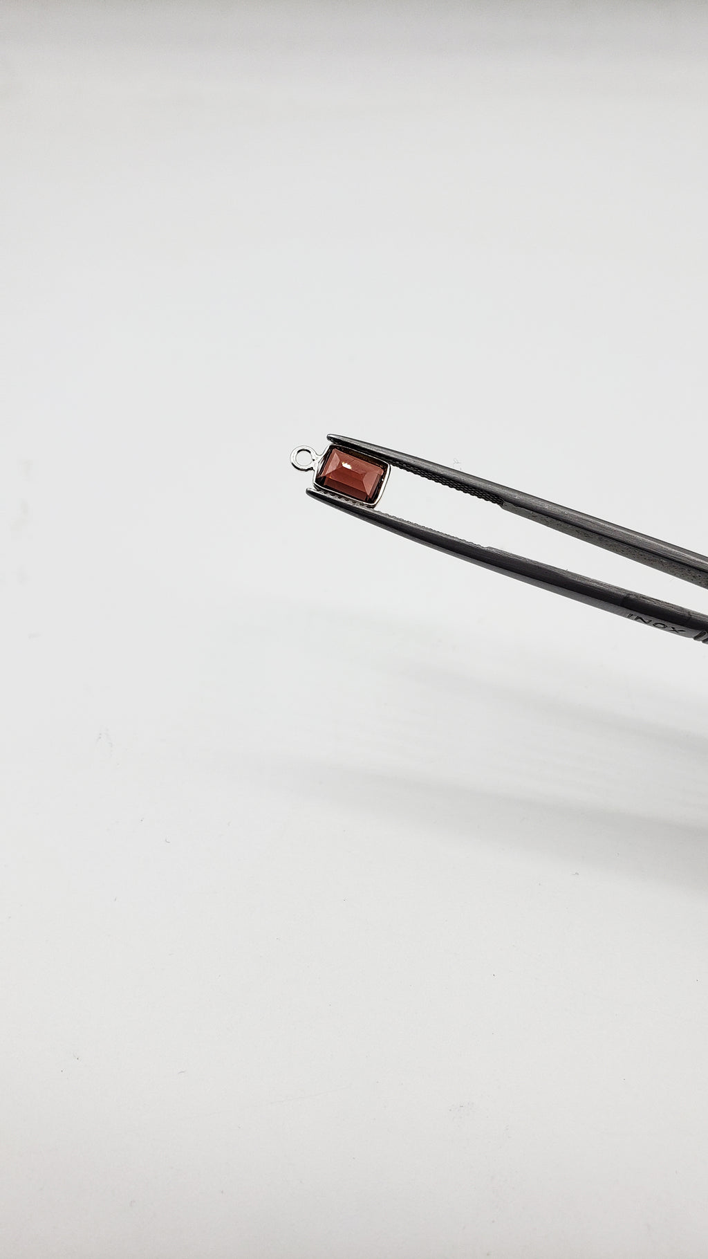 Garnet Bezel Rectangle Shape 7x5mm , Single  Connector, Garnet Bezel, Garnet Charm, 925 Sterling Silver