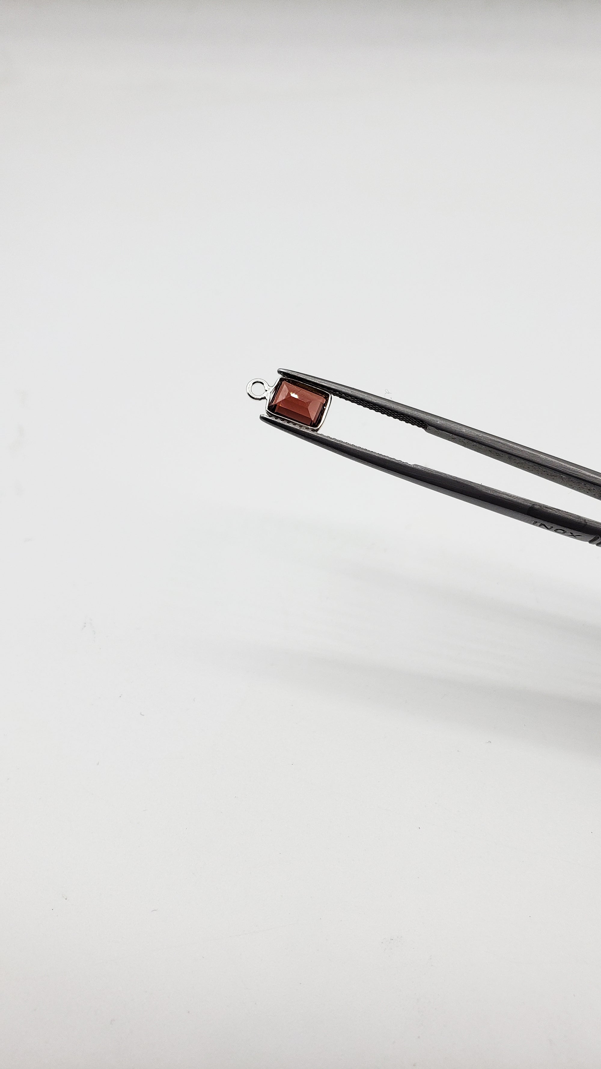 Garnet Bezel Rectangle Shape 7x5mm , Single  Connector, Garnet Bezel, Garnet Charm, 925 Sterling Silver