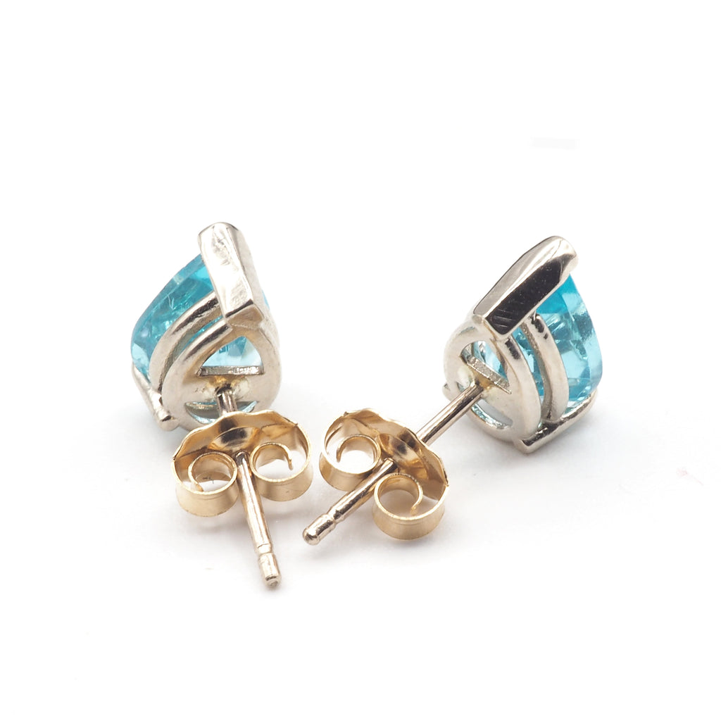 Apatite Pear Shape 8X 5 mm Stud Earrings in 14K White Gold