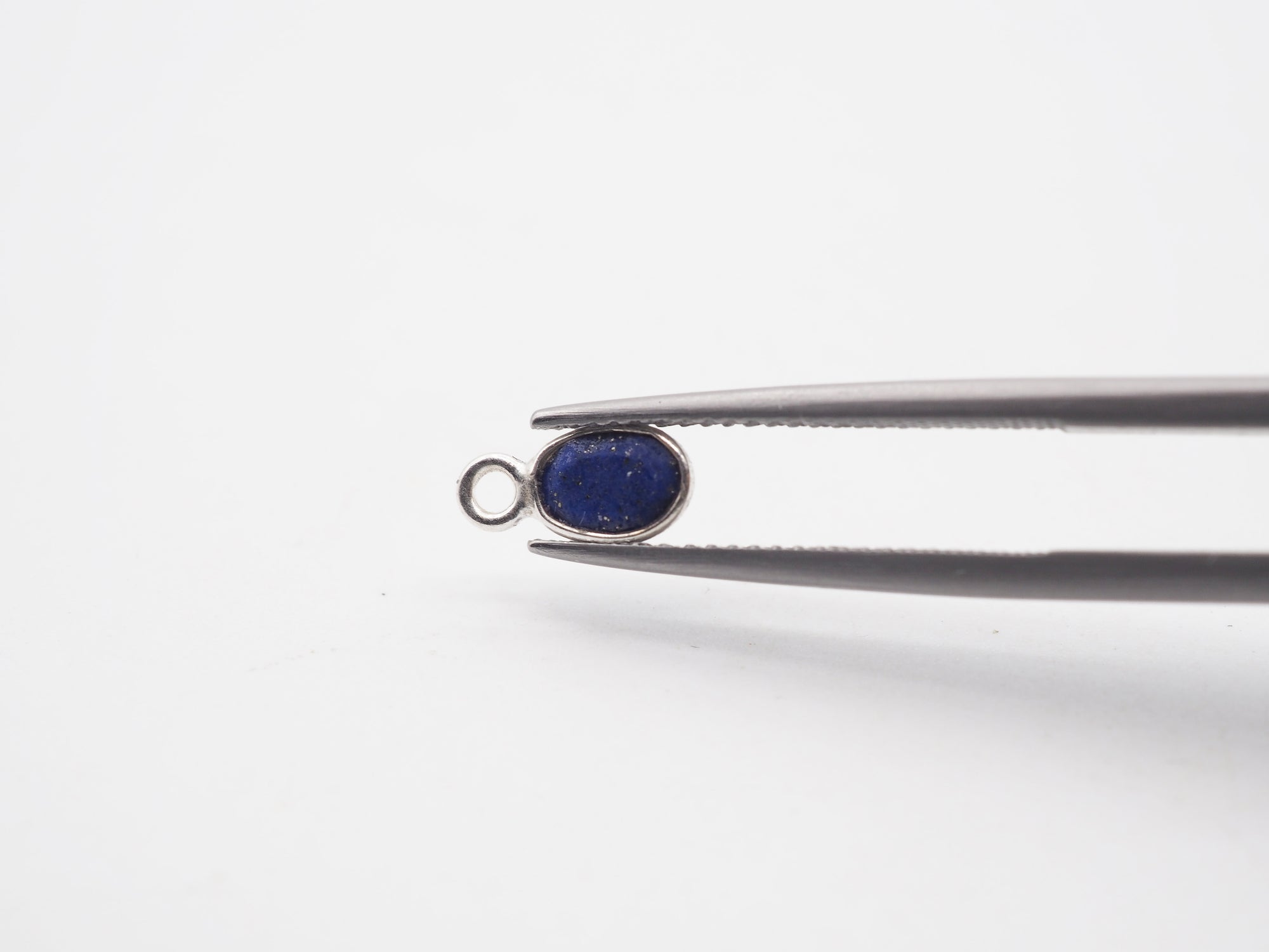 Lapis Silver Bezel 6x4mm, Single Connector, 925 Sterling Silver