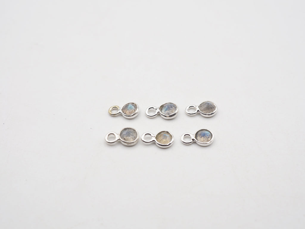 Labradorite Silver Bezel 4mm, Single Connector, Labradorite Charm