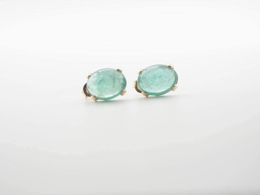 14K Yellow Gold  Emerald Stud, Emerald Earring