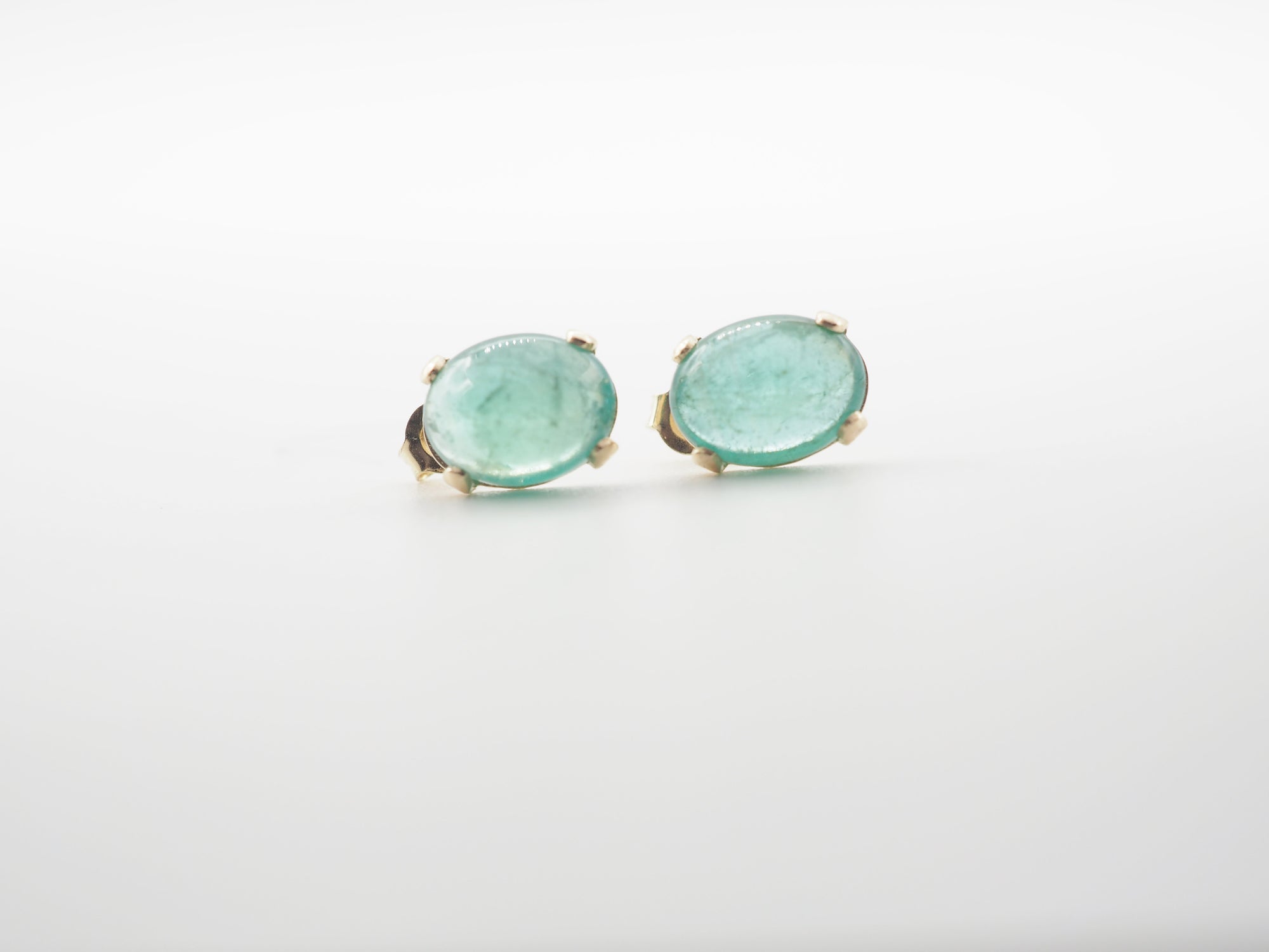 14K Yellow Gold  Emerald Stud, Emerald Earring
