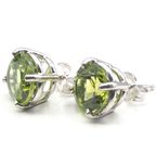 Peridot Round 8 mm Stud Earrings in 14K White Gold, 4.55 Carat
