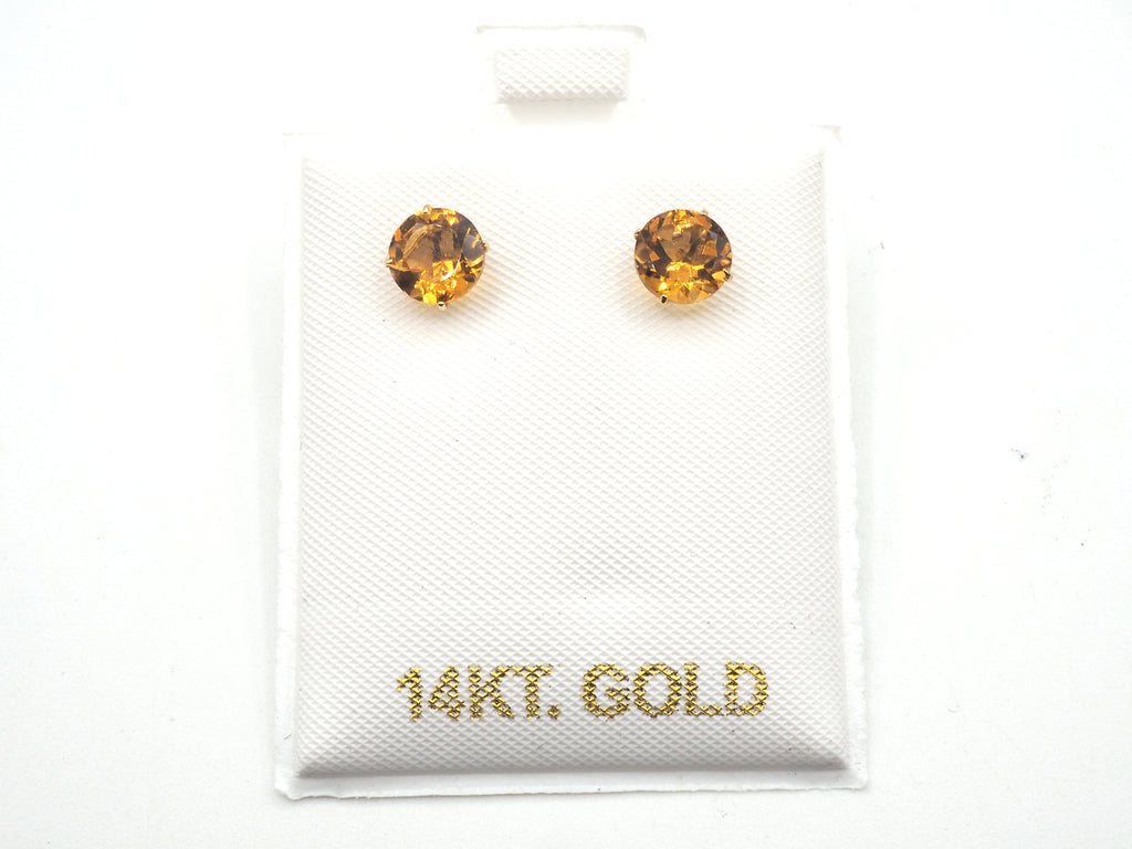 14K Yellow Gold Citrine Stud, Citrine Earring