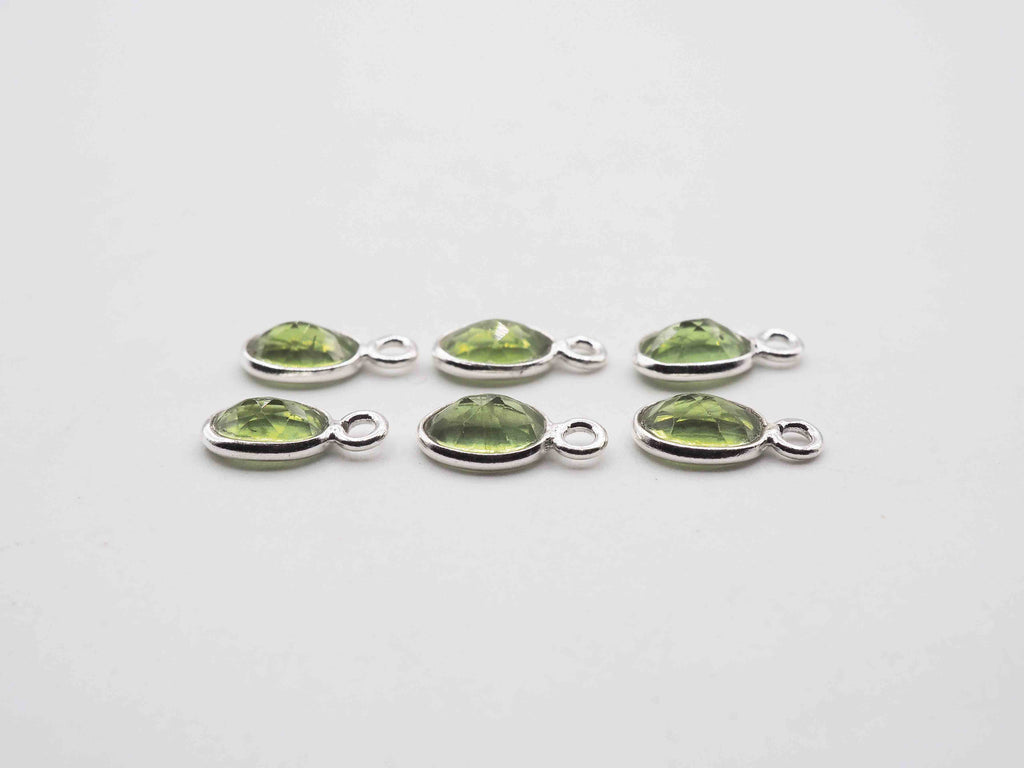 7x5mm Peridot Silver Bezel, Single Connector, Peridot Bezel, Peridot Charm