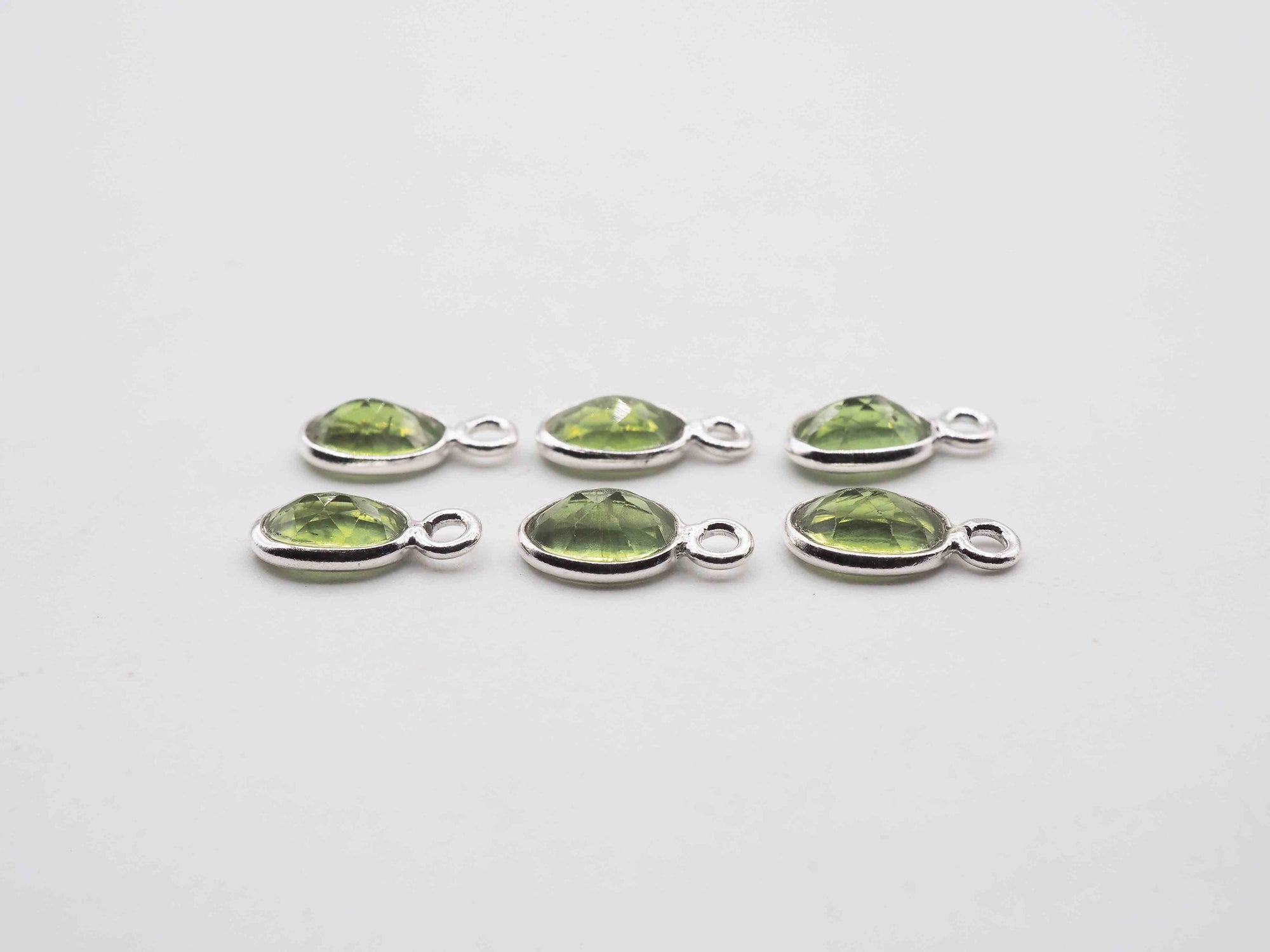 7x5mm Peridot Silver Bezel, Single Connector, Peridot Bezel, Peridot Charm