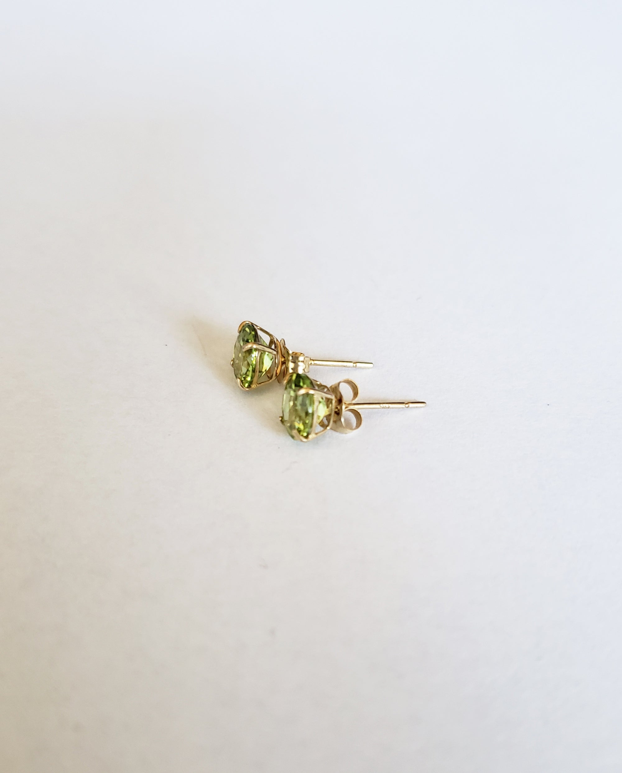 14K Yellow Gold Natural Peridot Stud, August Birthstone Earring