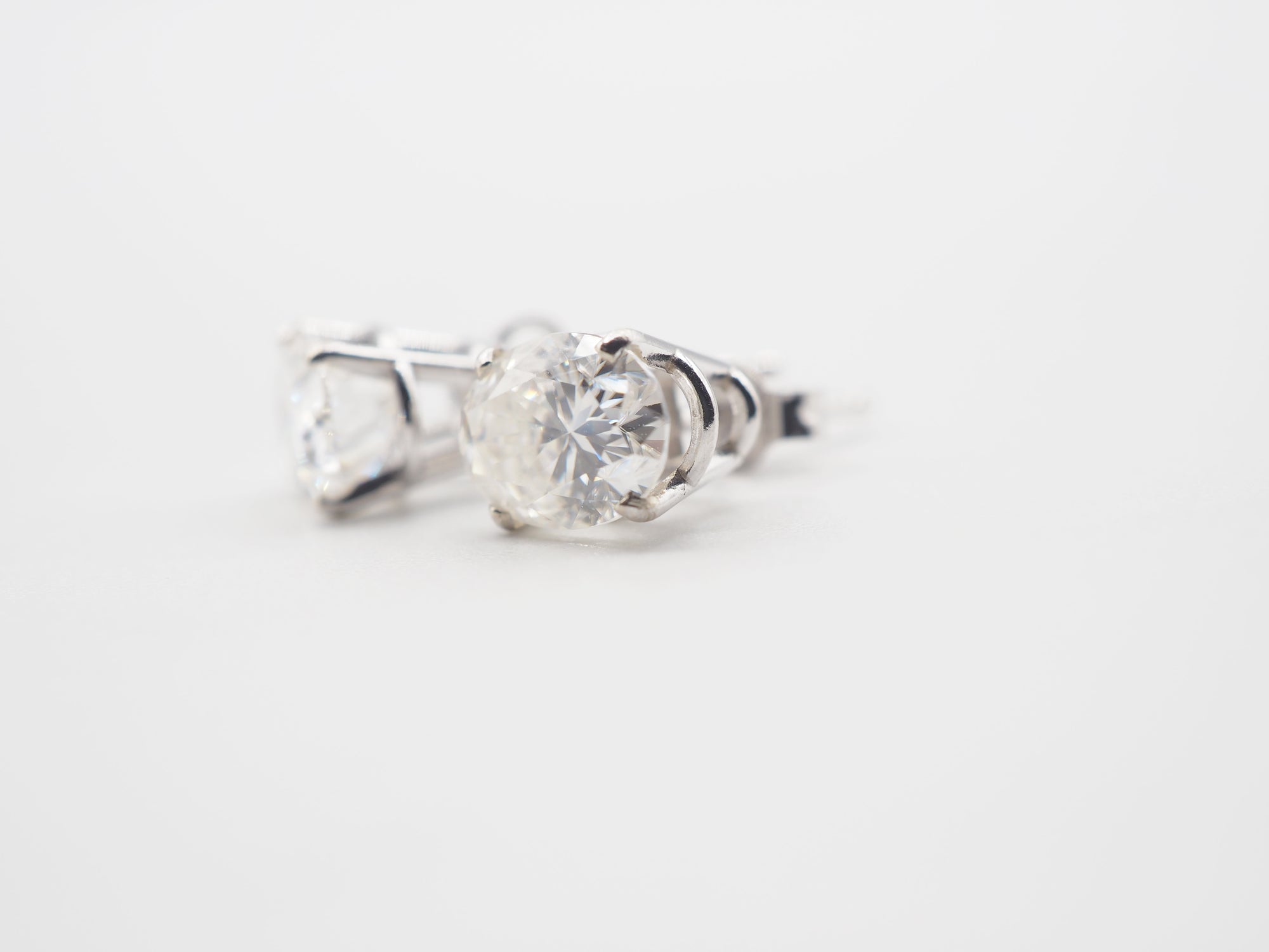14K White Gold Moissanite Stud 7x5mm , Moissanite Earring
