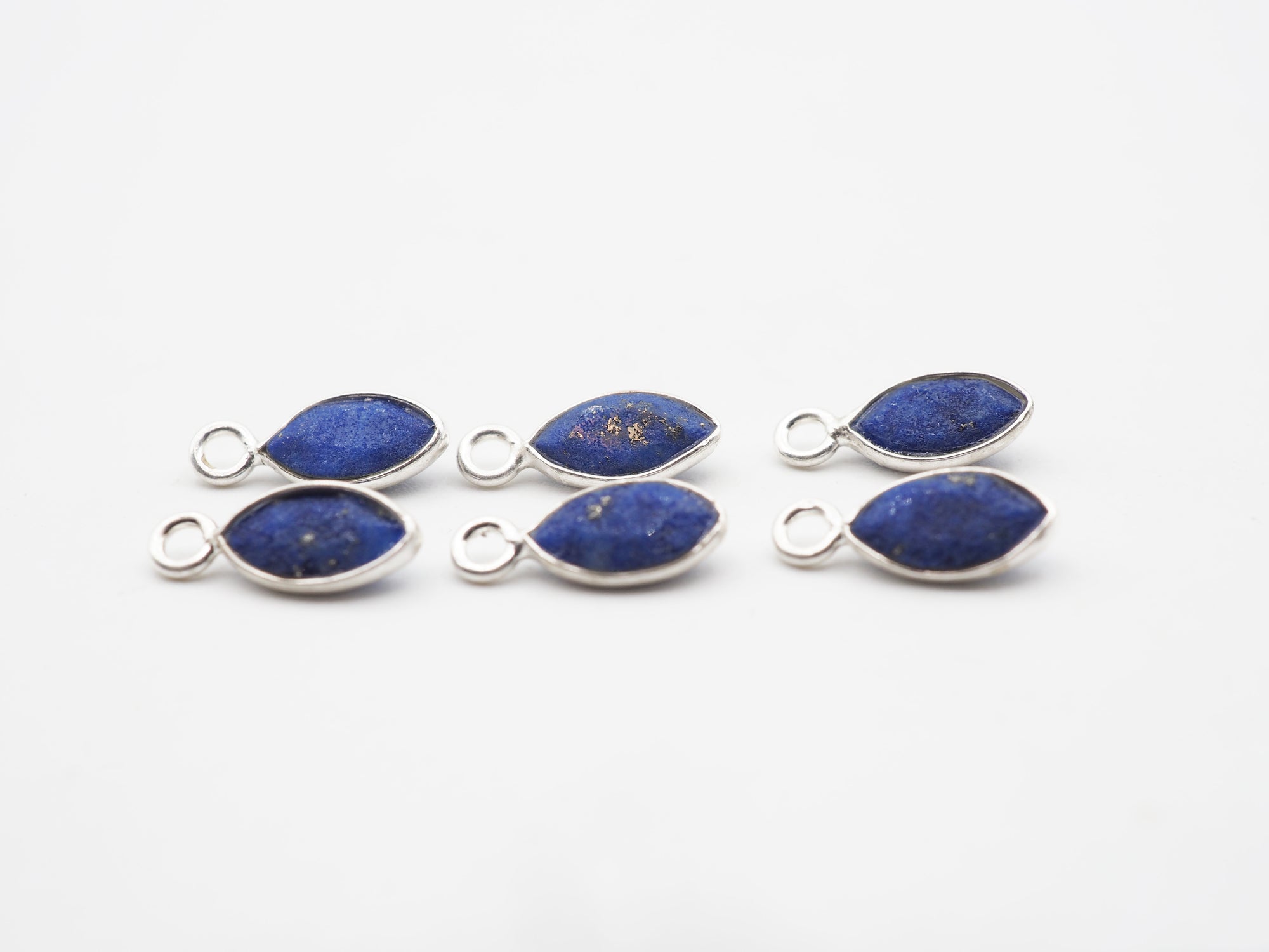 Lapis Silver Bezel 7x4mm , Single Connector, 925 Sterling Silver