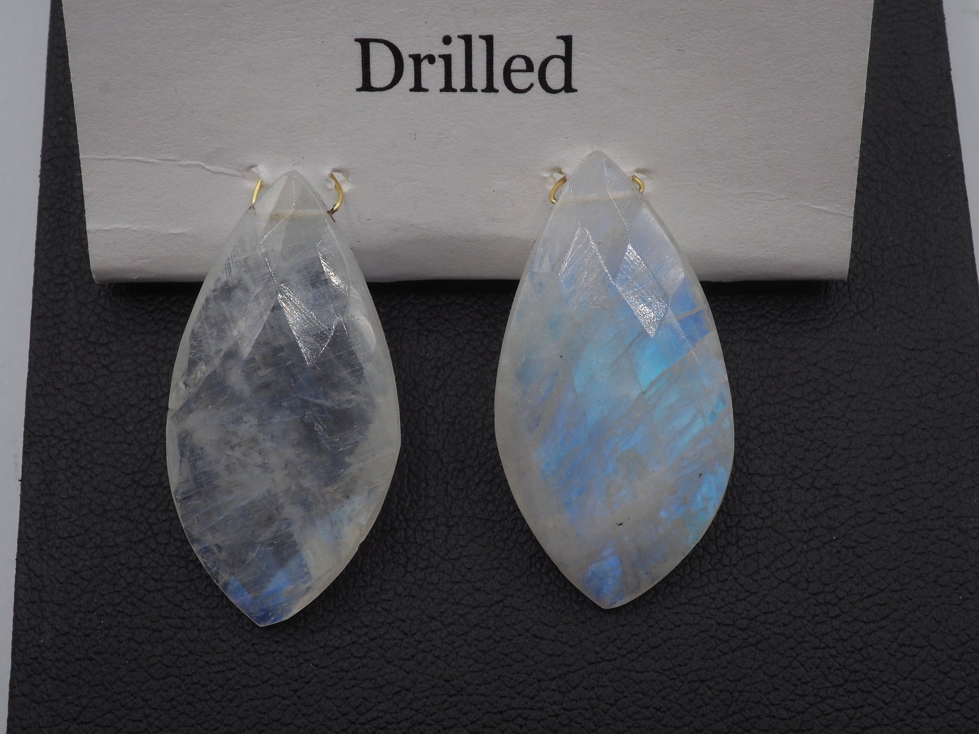 Drilled Rainbow Moonstone, Drop Rainbow Moonstone 30x15mm