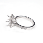 14K  White Gold Ring Round 6.5 mm With White Diamonds , Semi-Mount