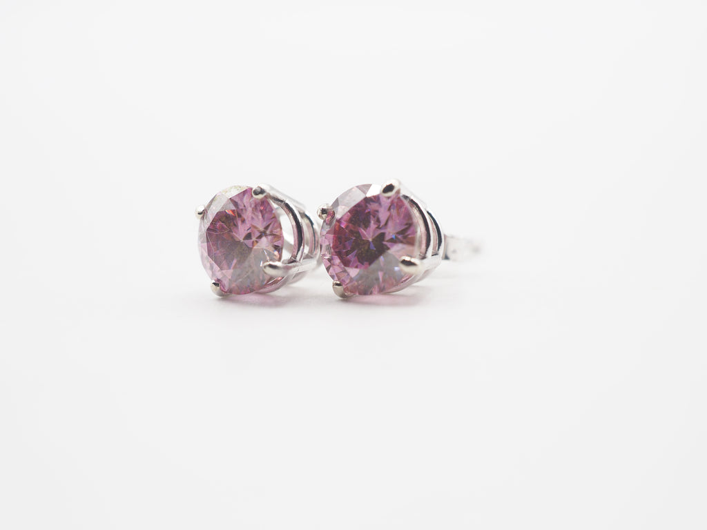 14K White Gold 6mm  Pink Moissanite Stud, Moissanite Earring
