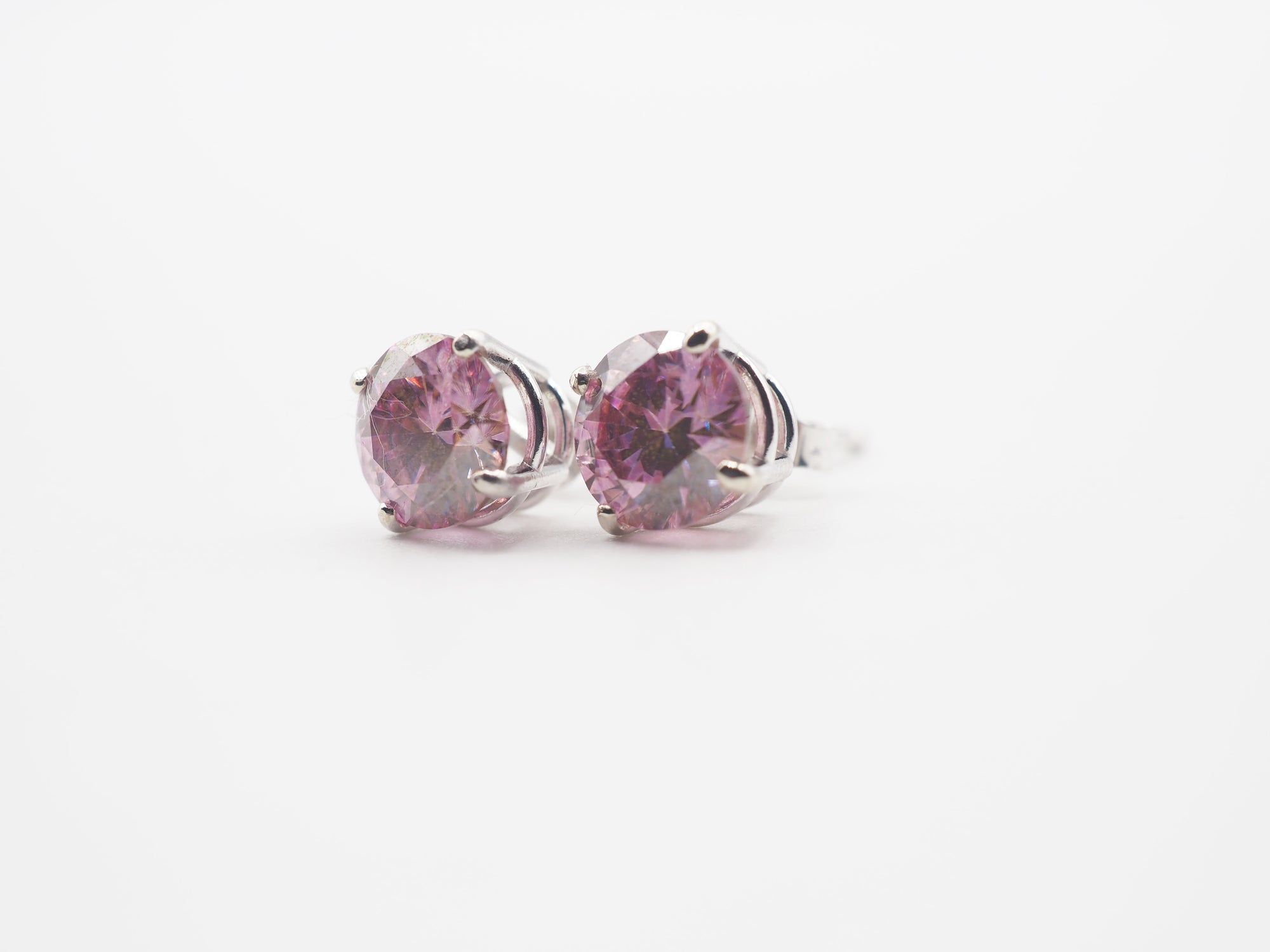 14K White Gold 6mm  Pink Moissanite Stud, Moissanite Earring