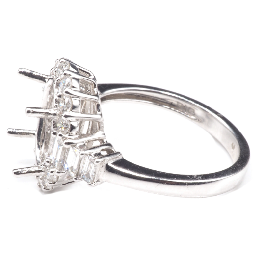 14K White Gold Ring Oval 11 x 8 mm With White Diamonds