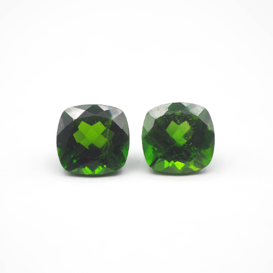 Chrome Diopside Cushion Square Shape 7mm Matching Pair Approximately 3.02 Carat