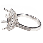 14K White Gold Ring Oval 12 x 10 mm With White Diamonds , Semi-Mount
