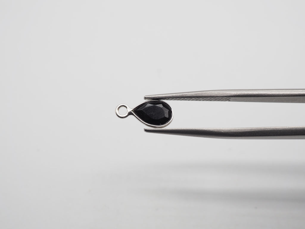 Black Onyx Silver Bezel 7x5 mm, Single Connector, Black Onyx Charm