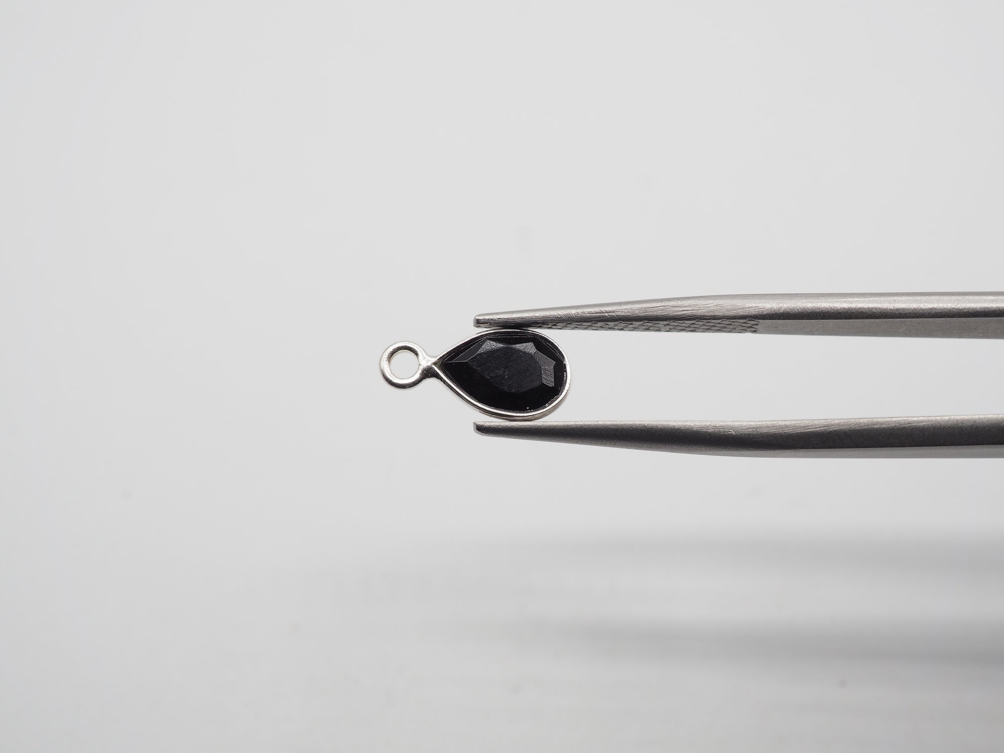 Black Onyx Silver Bezel 7x5 mm, Single Connector, Black Onyx Charm