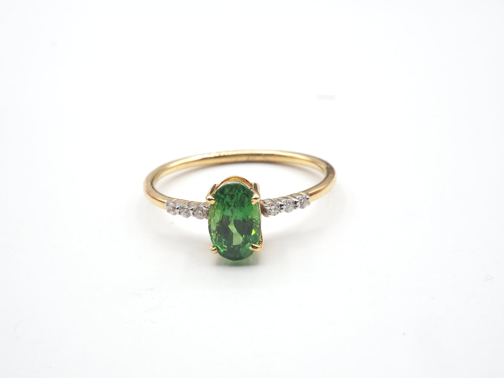 18K Yellow Gold Tsavorite Garnet with diamond  Ring