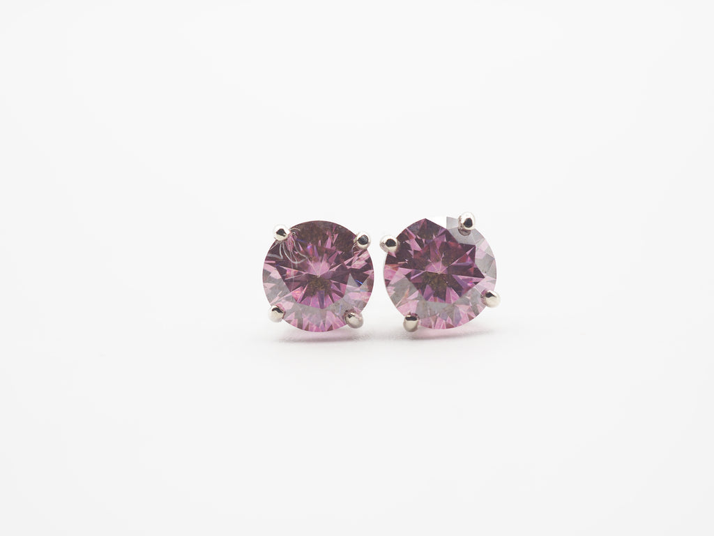 14K White Gold 6mm  Pink Moissanite Stud, Moissanite Earring