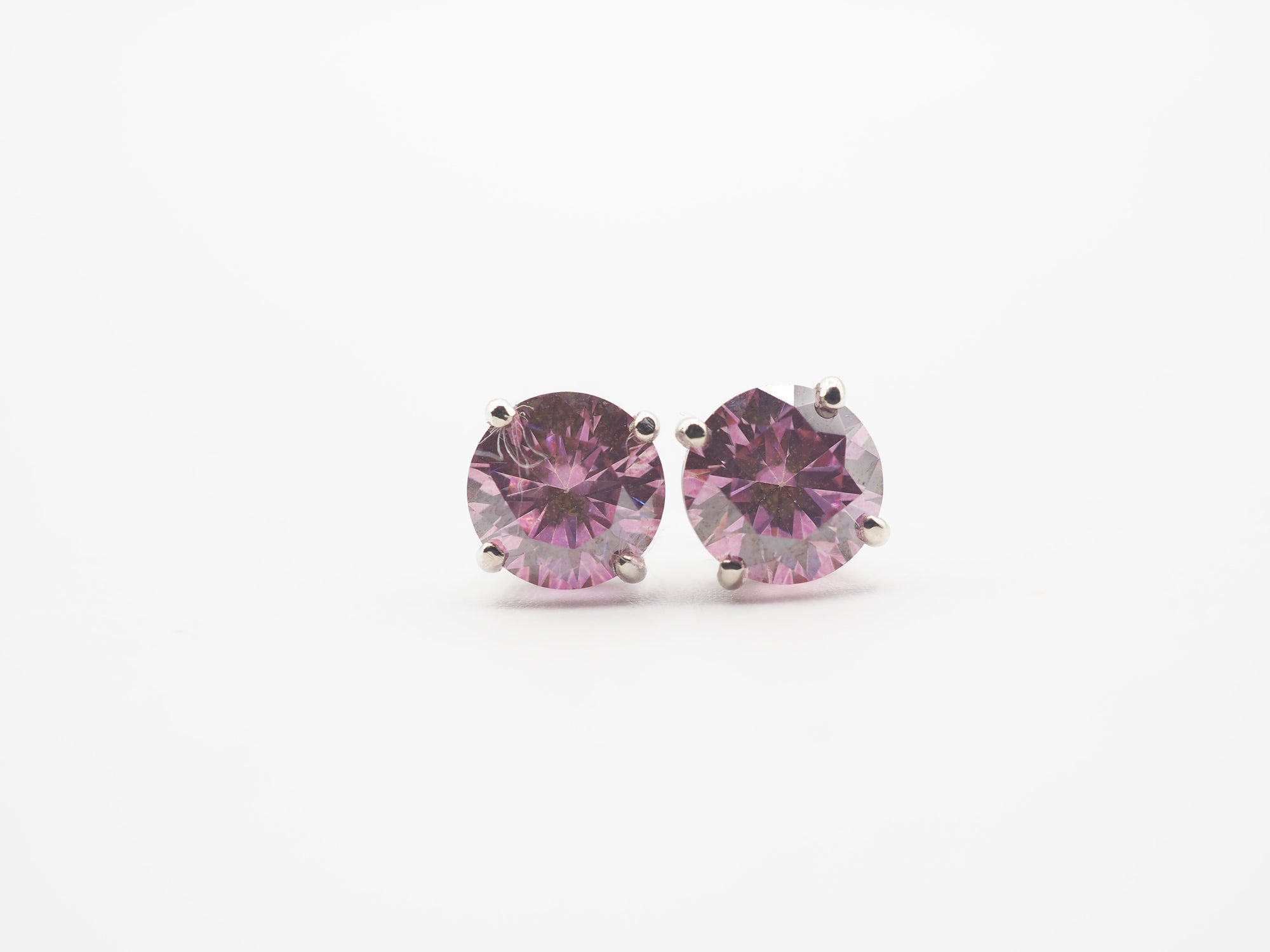14K White Gold 6mm  Pink Moissanite Stud, Moissanite Earring