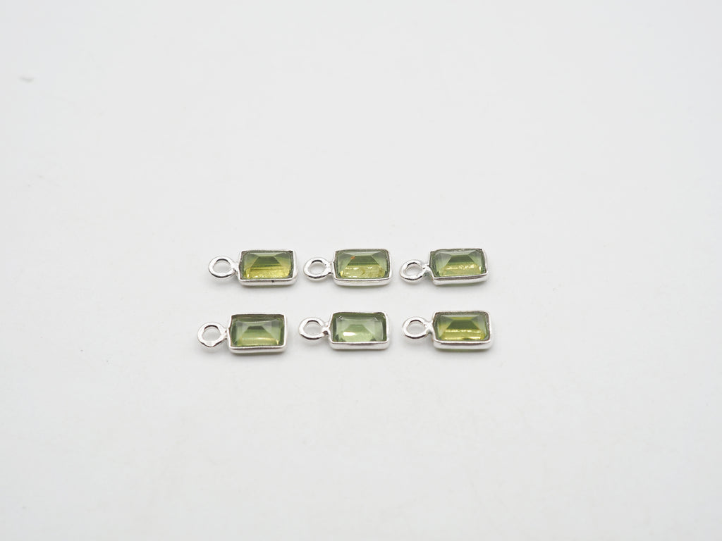 6x4mm Peridot Silver Bezel, Single Connector, Peridot Bezel, Peridot Charm