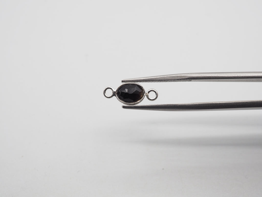 Black Onyx Silver Bezel 7x5 mm, Double Connector, Black Onyx Charm
