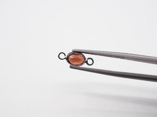 7x5mm Garnet Bezel, Double  Connector, Garnet Bezel, Garnet Charm, 925 Sterling Silver