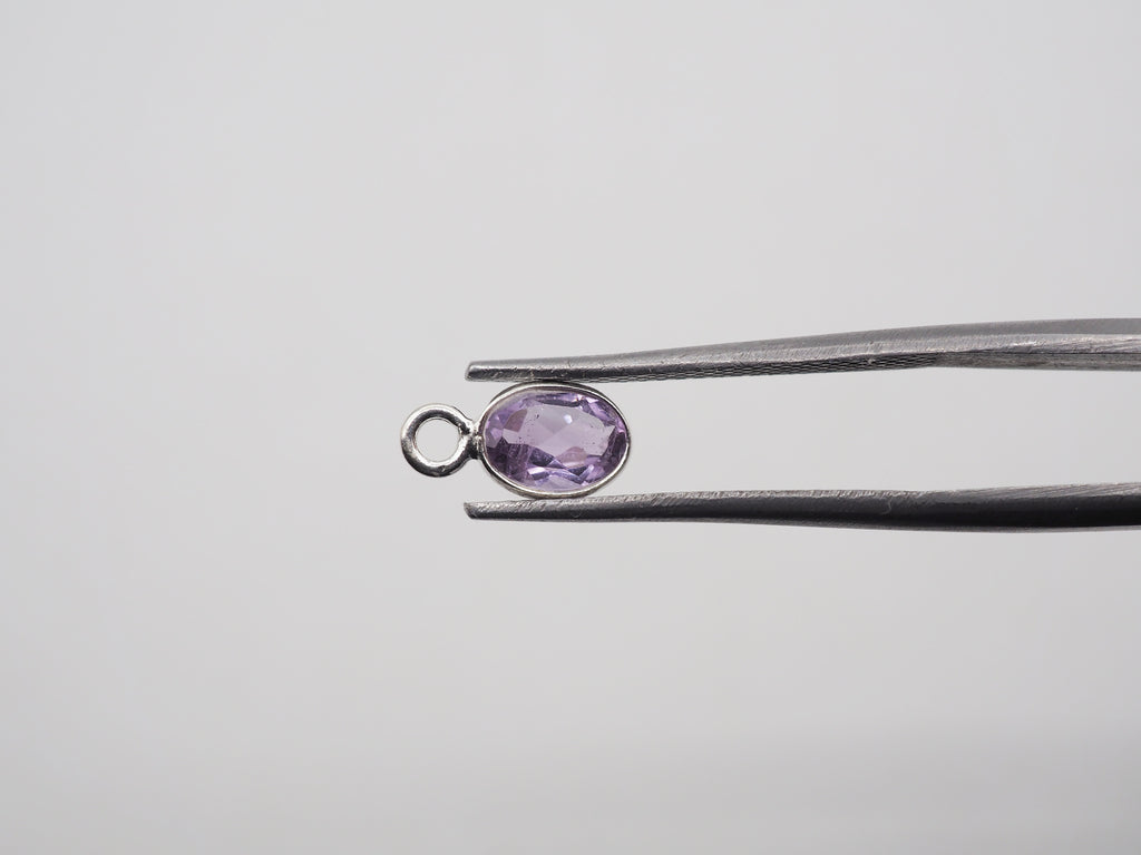 Amethyst Bezel  6x4 mm  Gemstone Connector, Amethyst Bezel, Amethyst  Charm, 925 Sterling Silver