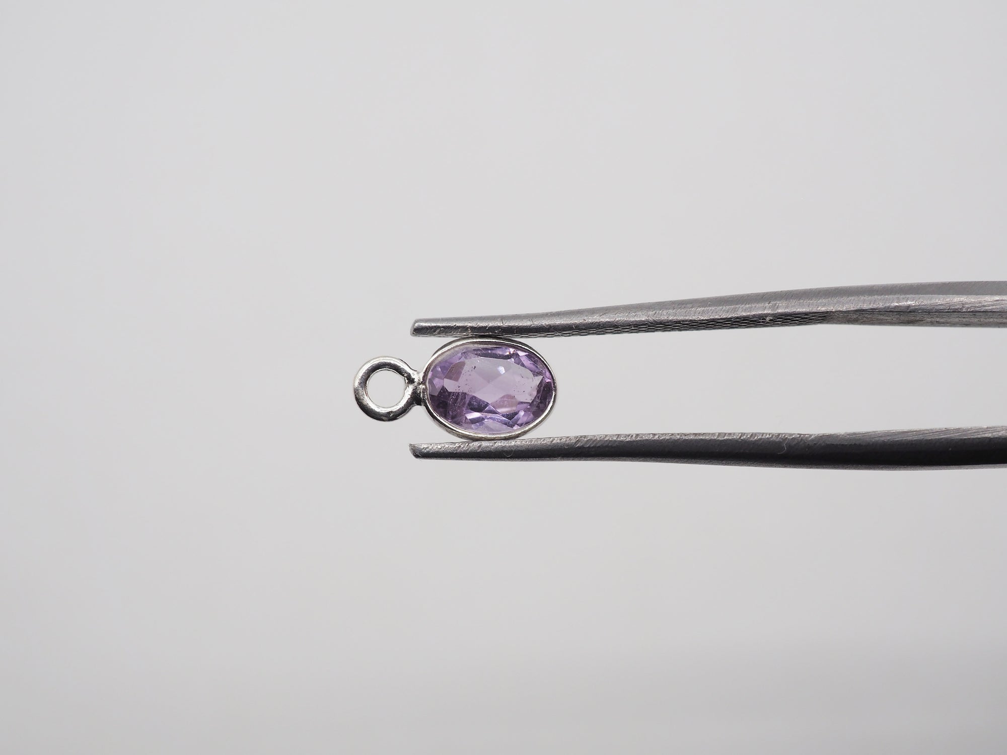 Amethyst Bezel  6x4 mm  Gemstone Connector, Amethyst Bezel, Amethyst  Charm, 925 Sterling Silver