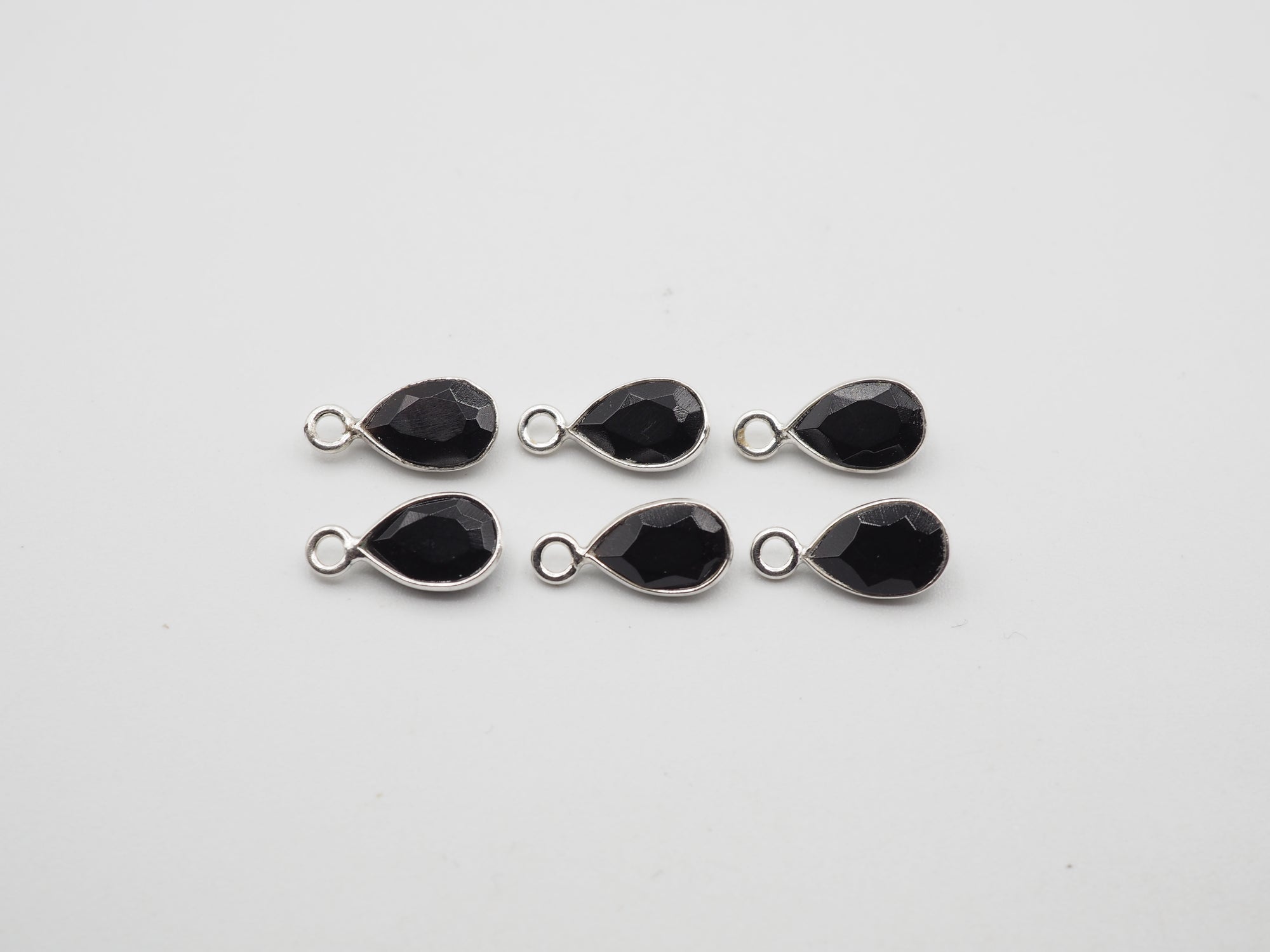 Black Onyx Silver Bezel 7x5 mm, Single Connector, Black Onyx Charm