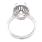 14K White Gold Ring Oval 11 x 9 mm With White Diamonds , Semi-Mount