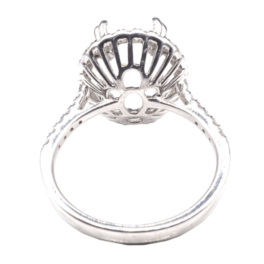 14K White Gold Ring Oval 11 x 9 mm With White Diamonds , Semi-Mount