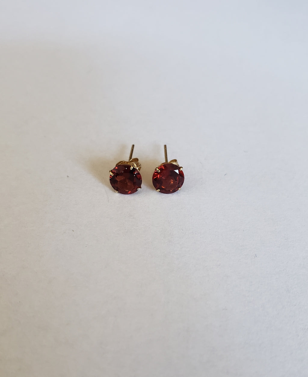 14K Yellow Gold Garnet  6mm Round  Stud, Garnet Earring, Birthstone Stud
