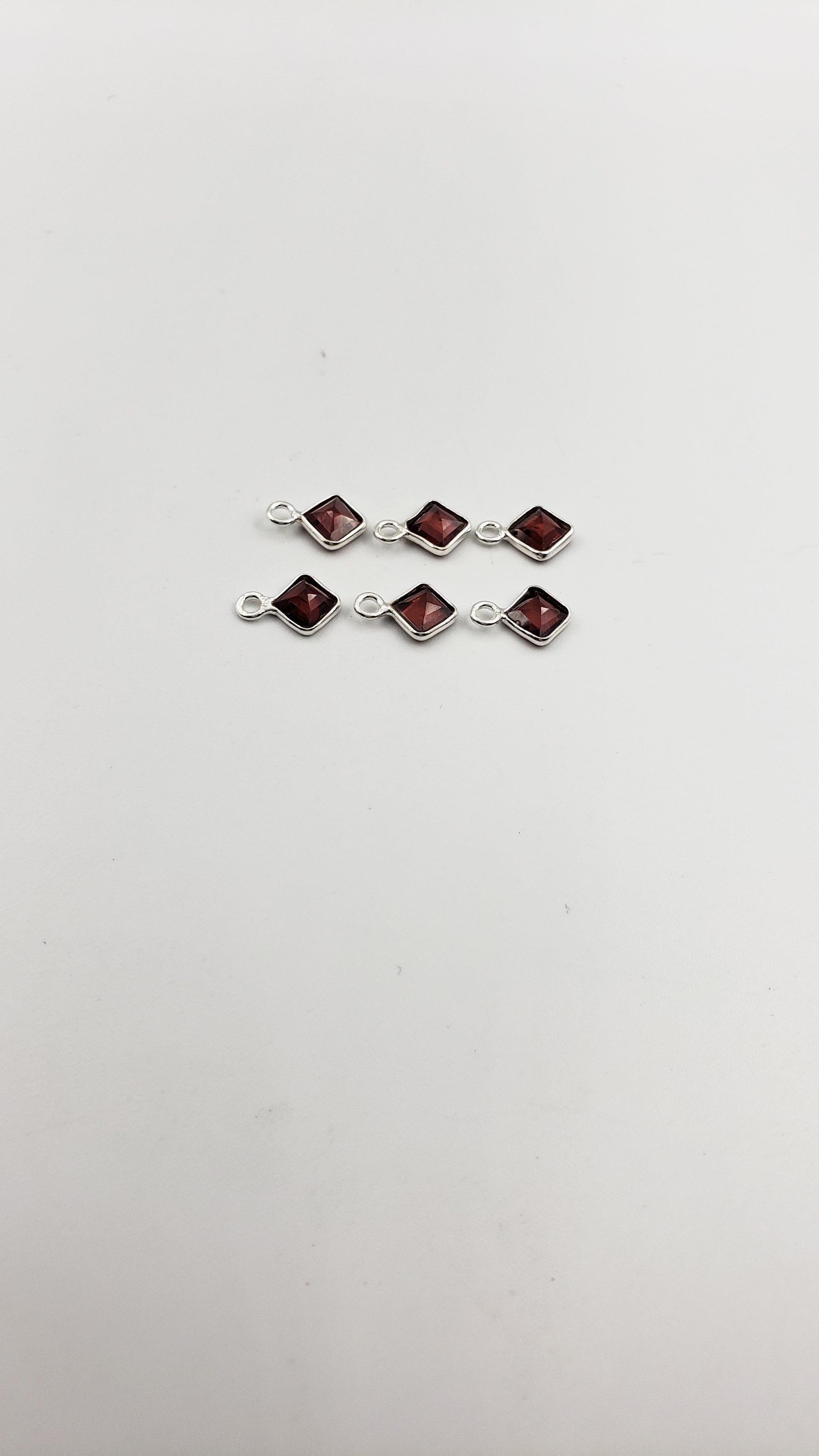 Garnet Bezel Square Shape 5x5mm, Single  Connector, Garnet Bezel, Garnet Charm, 925 Sterling Silver