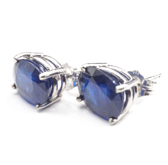 Blue Sapphire Oval 9x7 mm Stud Earrings in 14K White Gold, 4.94  Carat