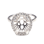 14K White Gold Ring Oval 11 x 9 mm With White Diamonds , Semi-Mount