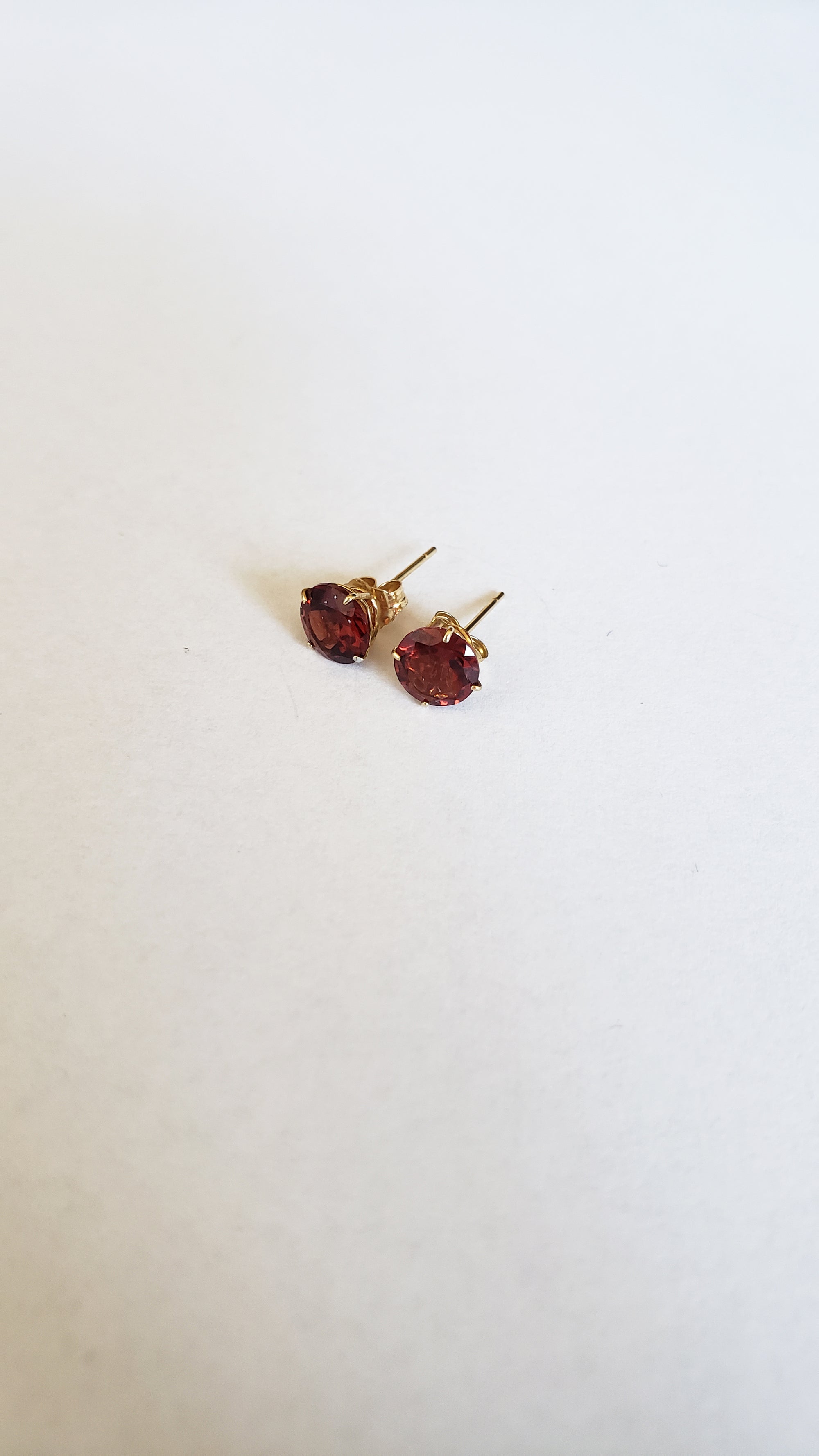 14K Yellow Gold Garnet  6mm Round  Stud, Garnet Earring, Birthstone Stud