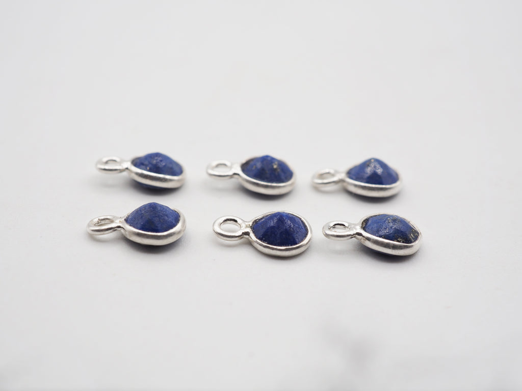 Lapis Silver Bezel 5mm , Single Connector, 925 Sterling Silver