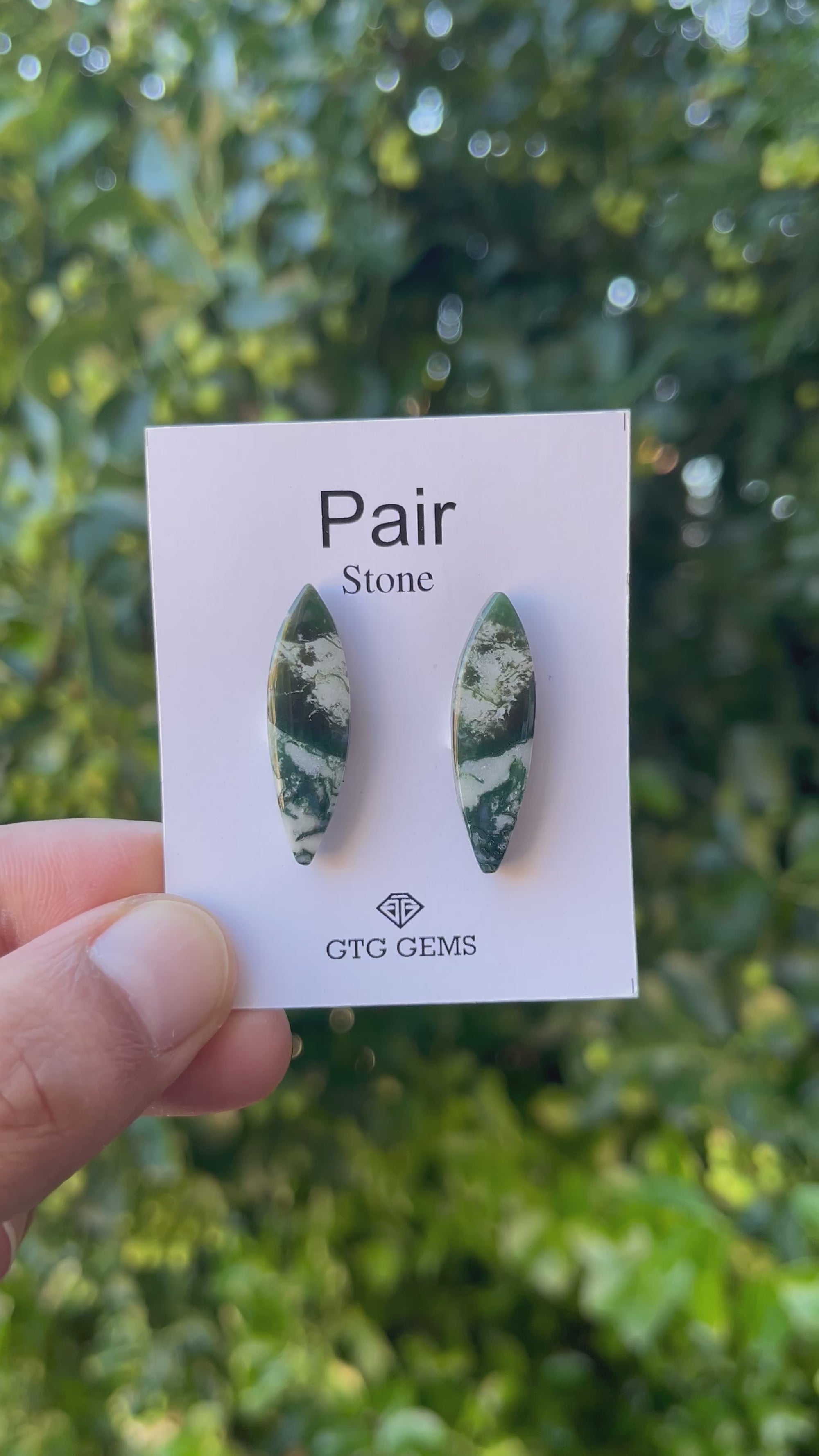 Moss Agate 30x9 mm Matching Pair Cabochon Approximately 19.5 Carat (GTG-MMA-6)