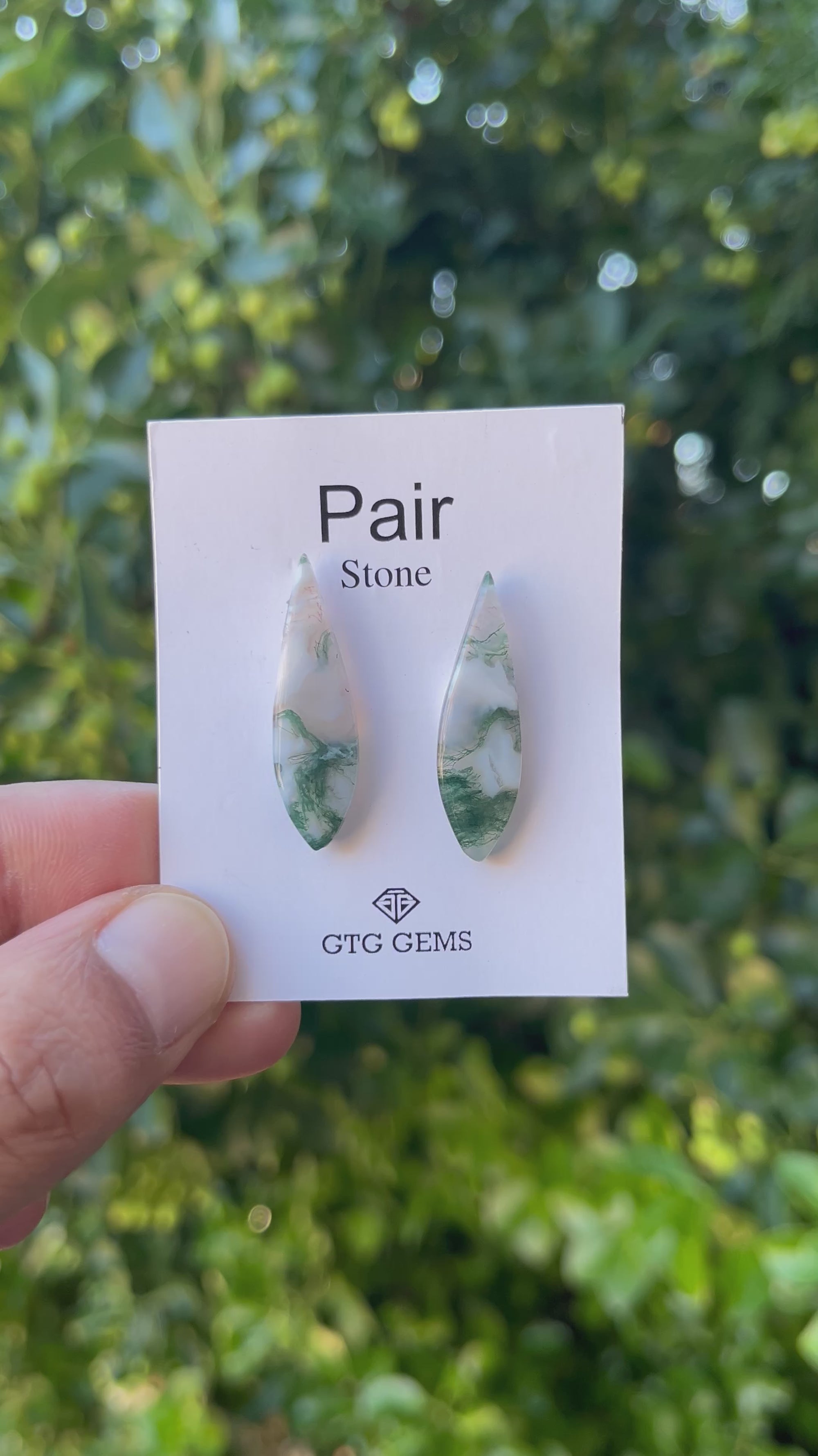 Moss Agate 32x9 mm Matching Pair Cabochon Approximately 18.50 Carat (GTG-MMA-7)