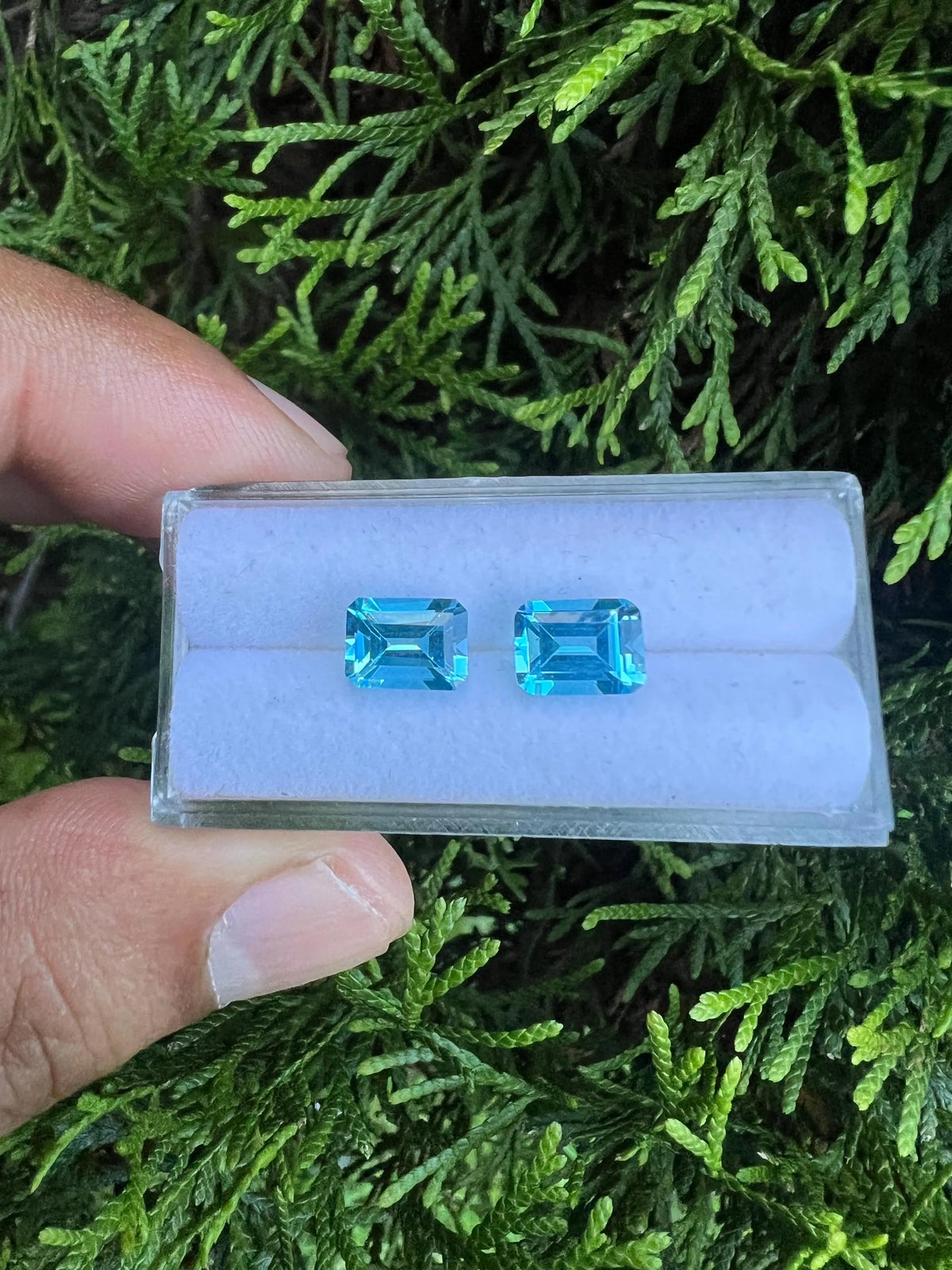 Swiss Blue Topaz Faceted Emerald Cut Matching Pair 7.8x5.8x4mm Approximately 4.0 Carat
